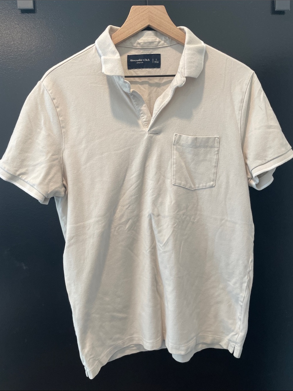 Abercrombie & Fitch Men's Cream Johnny Collar Short-Sleeve Pocket Polo